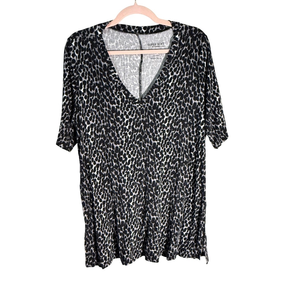 Torrid Dress Womens 1X Black Animal Print Knee Length T-Shirt Dress V-Neck